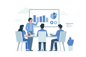 Business meeting team presentation strategy growth data analysis whiteboard success collaboration corporate