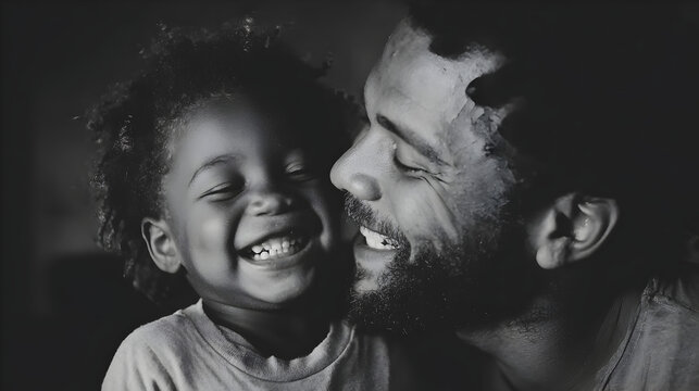 Joyful father and child sharing a heartwarming moment of laughter and connection in a tender embrace