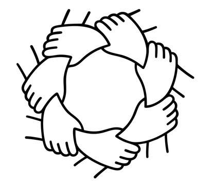 Circle of hands holding each other in unity, symbol of teamwork, mutual support, trust and community connection, solidarity, cooperation, friendship and partnership in social or business group