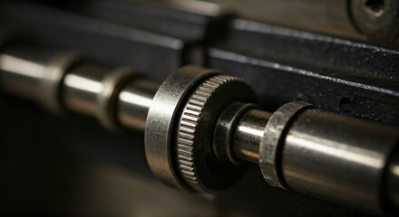 Close-up of intricate metal gears and rods