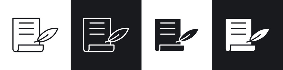 Quill icons in flat and thin stroke style