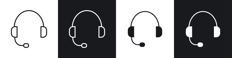Headphones icons in flat and thin stroke style