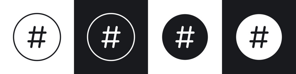 Hashtag icons in flat and thin stroke style