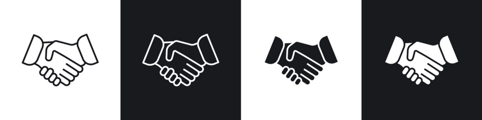 Handshake icons in flat and thin stroke style