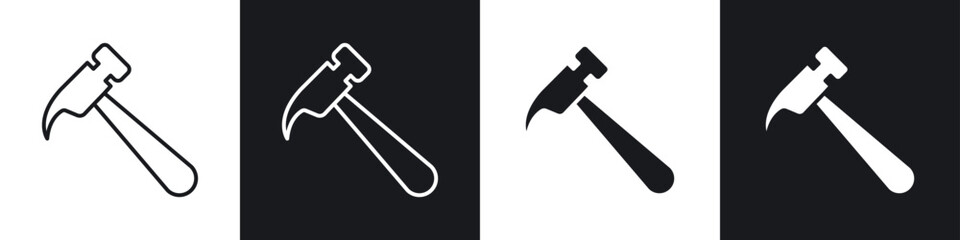 Hammer icons in flat and thin stroke style
