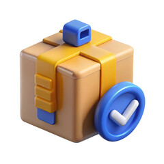 A package with a tick mark isolated on transparent background