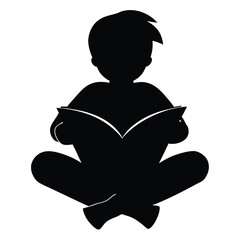 Child with Open Book on Lap Silhouette Vector