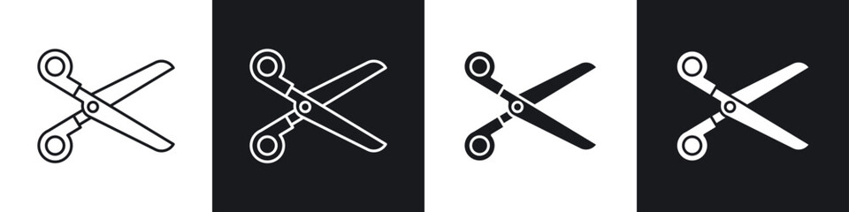 Scissor icons in flat and thin stroke style