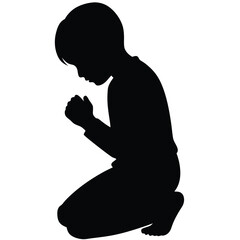 Boy Praying on Knees with Head Bowed Vector