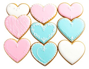 Heart-shaped cookies with pastel icing
