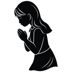 Girl Praying with Bowed Head Silhouette Vector