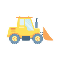 Fototapeta premium A yellow bulldozer isolated on a plain backdrop. The machine is depicted in a simple, illustrative style