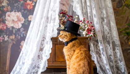 Ginger cat in top hat