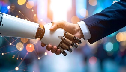 Robot and human handshake in city