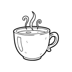 Steaming Cup of Coffee Illustration with Handle and Black Outline
