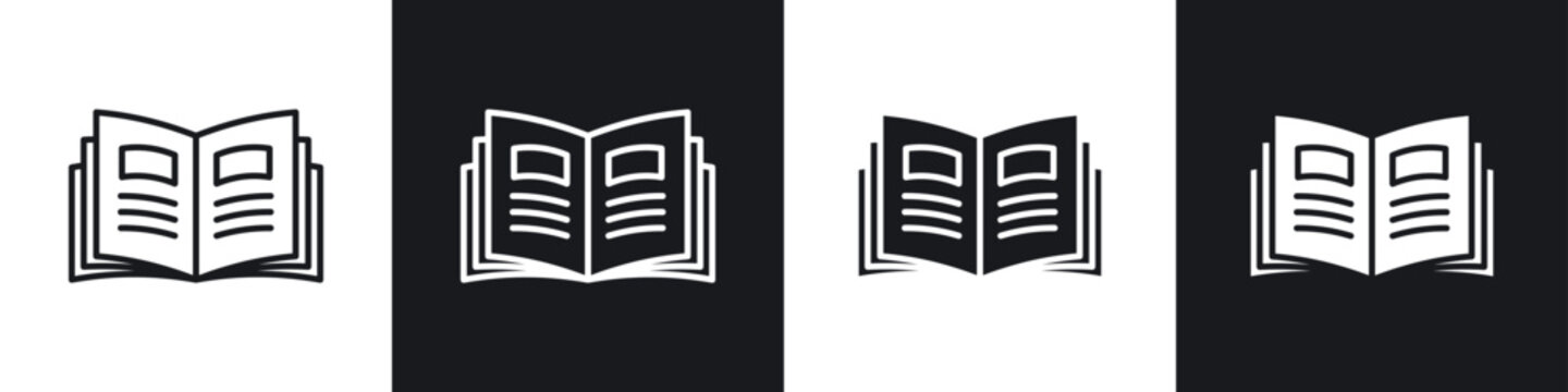 Open Book icons in flat and thin stroke style