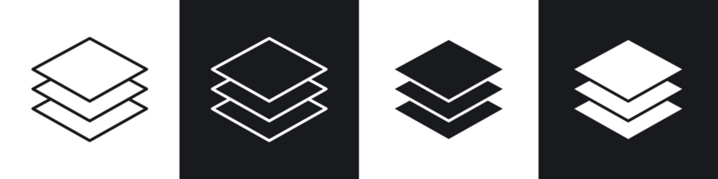 Layers icons in flat and thin stroke style