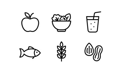 Minimalist black and white food icons set for healthy living design