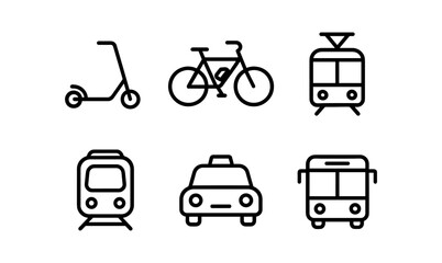 Urban transport icons in modern linear style for city mobility designs