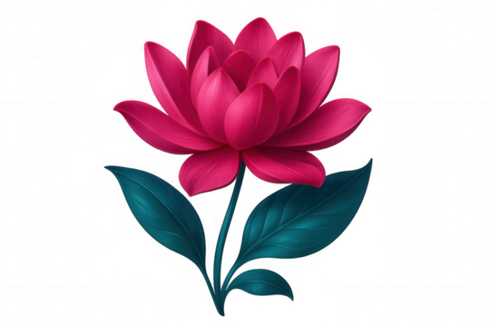 Pink lotus flower with teal leaves blooming on a transparent background, perfect for adding a touch of elegance to designs - Powered by Adobe