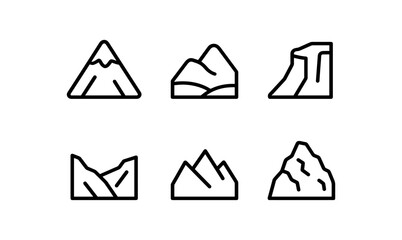 Minimalist mountain icons set for outdoor adventure designs