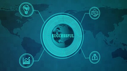 Futuristic world map with digital interfaces and bright icons representing business, innovation, finance and global connectivity, creating a modern and technological environment. - Powered by Adobe