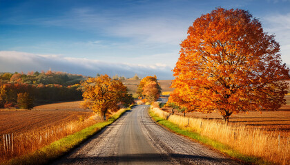 Tranquil Autumn Country Road Landscape