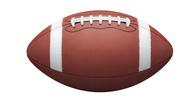 Close up view of an american football isolated for sports games and athletic competition transparent background