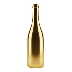 Elegant golden bottle on white background, shiny and reflective.