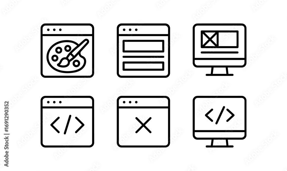 Wall mural minimalist web design icons set for ui and ux development