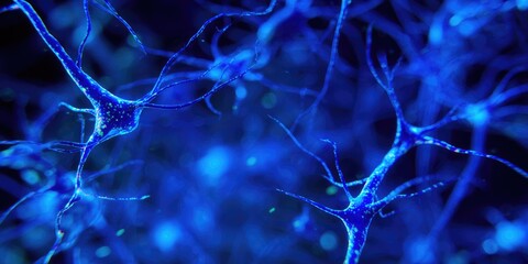 Detailed view of interconnected neurons in a vibrant blue hue