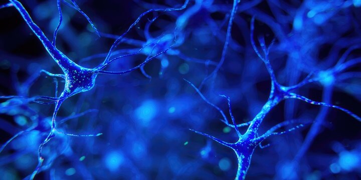 Detailed view of interconnected neurons in a vibrant blue hue