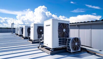 Rooftop air conditioning units under a bright sky