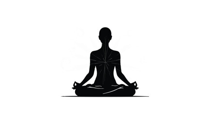 Silhouette of a person meditating in a serene lotus pose, radiating inner peace and mindfulness.