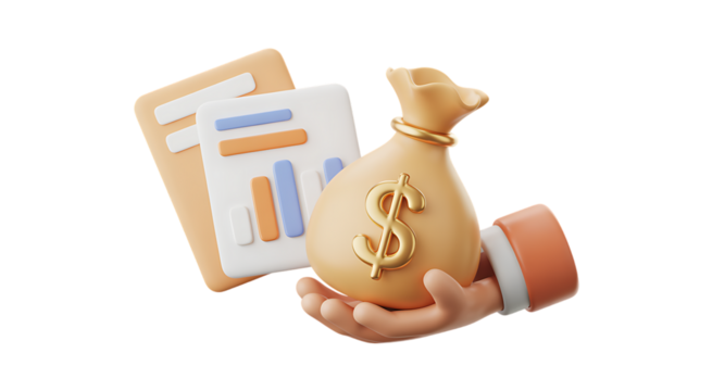 Financial growth and investment opportunity concept with hand holding money bag and chart transparent background - Powered by Adobe