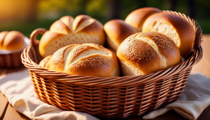 Freshly Baked Bread Rolls In A Woven Basket Ready For Delicious Meals And Gatherings