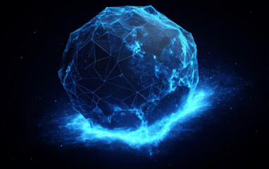 Obraz premium Blue Geometric Sphere with Glowing Effects in Cyberspace