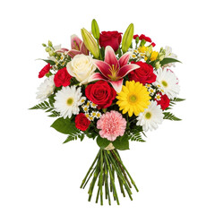 Fototapeta premium A colorful bouquet of roses, lilies, daisies, and carnations.