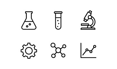 Science icon collection: linear style lab equipment and molecular designs