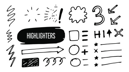 Collection of Hand Drawn Doodle Elements Including Shapes Arrows Exclamations and Scribbles for Highlighting Notes and Text Making Your Study Materials More Engaging and Visually Appealing