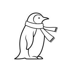Outlined Penguin with Scarf Illustration