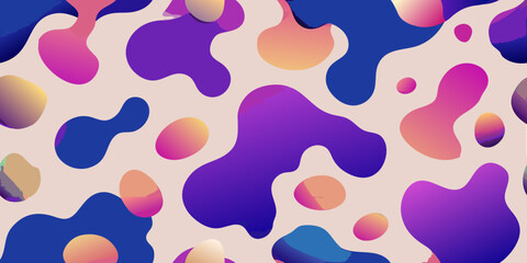 Abstract background with fluid shapes in shades of blue purple and peach on a cream colored background