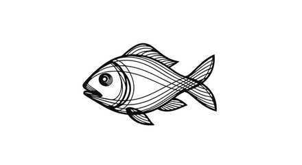 Stylized line art illustration of a single goldfish swimming against a white background.
