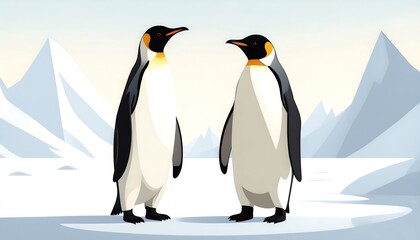Fototapeta premium Two penguins face each other on ice