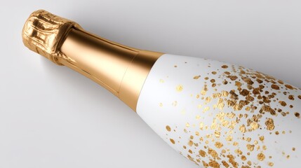 Blank champagne bottle template. Elegant gold foil accents. Celebration packaging mockup