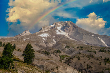 mount Hood under rainbow 