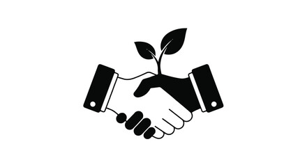 Symbolic handshake with a growing plant, representing partnership and sustainable growth.