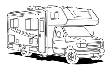 Detailed Line Art Illustration of a Recreational Vehicle for Coloring Books and Creative Projects a Mobile Home Adventure
