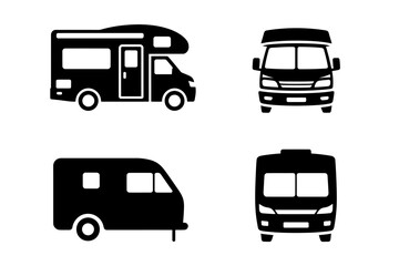 RV Camper Van Icon Set Vector Illustration for Travel Adventure and Road Trip Concepts Minimalist Design Elements