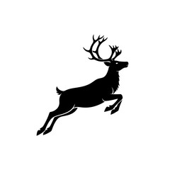 Fototapeta premium Black Silhouette of a Jumping Reindeer with Antlers